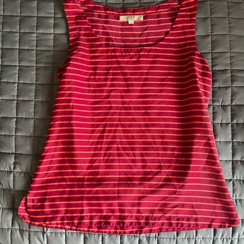 LOFT Pink and Red Striped Scoop Neck Tank Size M - Picture 7 of 7